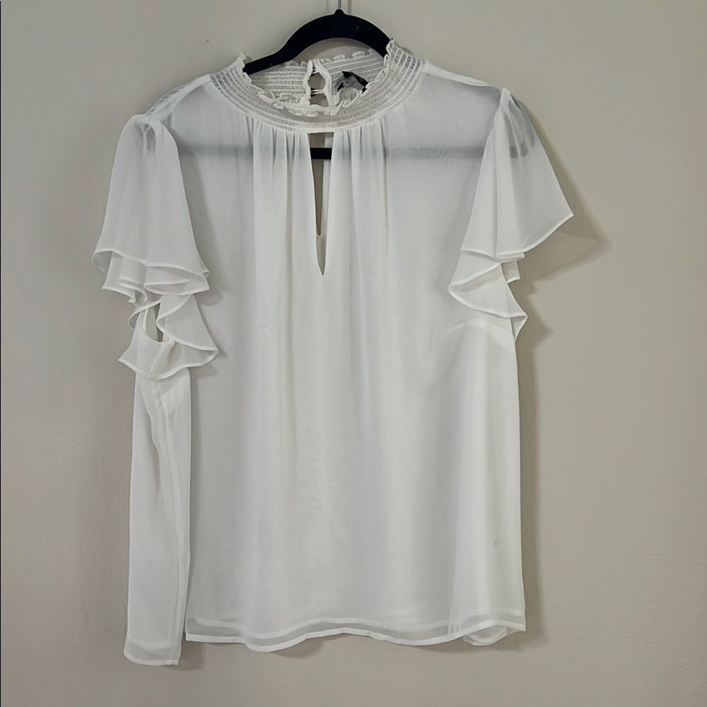 Elegant White Ruffle Sleeve Women's Top